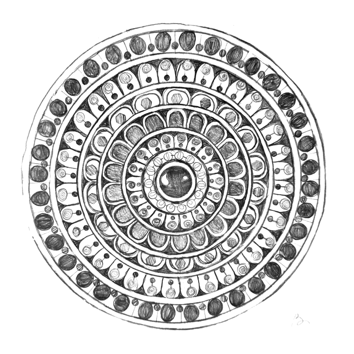 Concentric Rings: a finished graphite mandala, shaded rather than outlined.