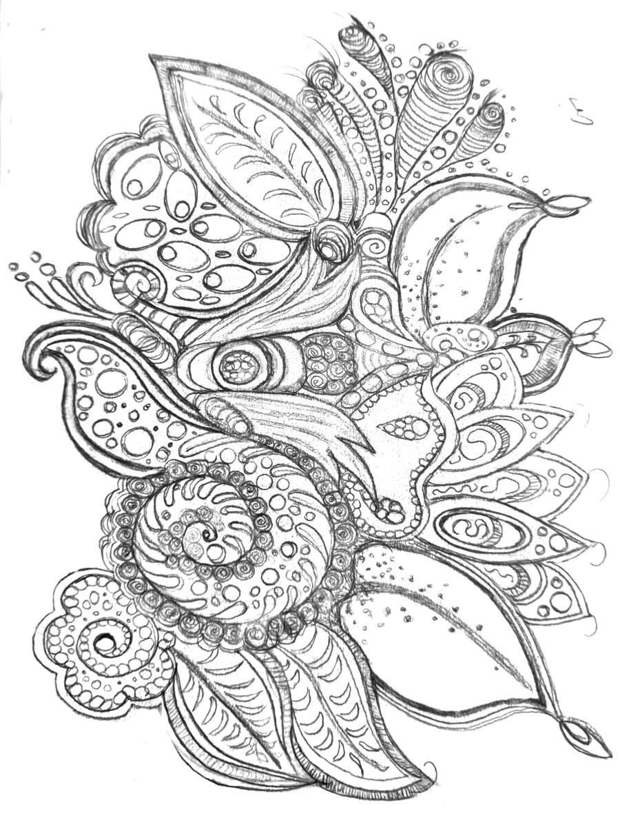 A hand-drawn floral mandala in graphite by Brooke Elaine.