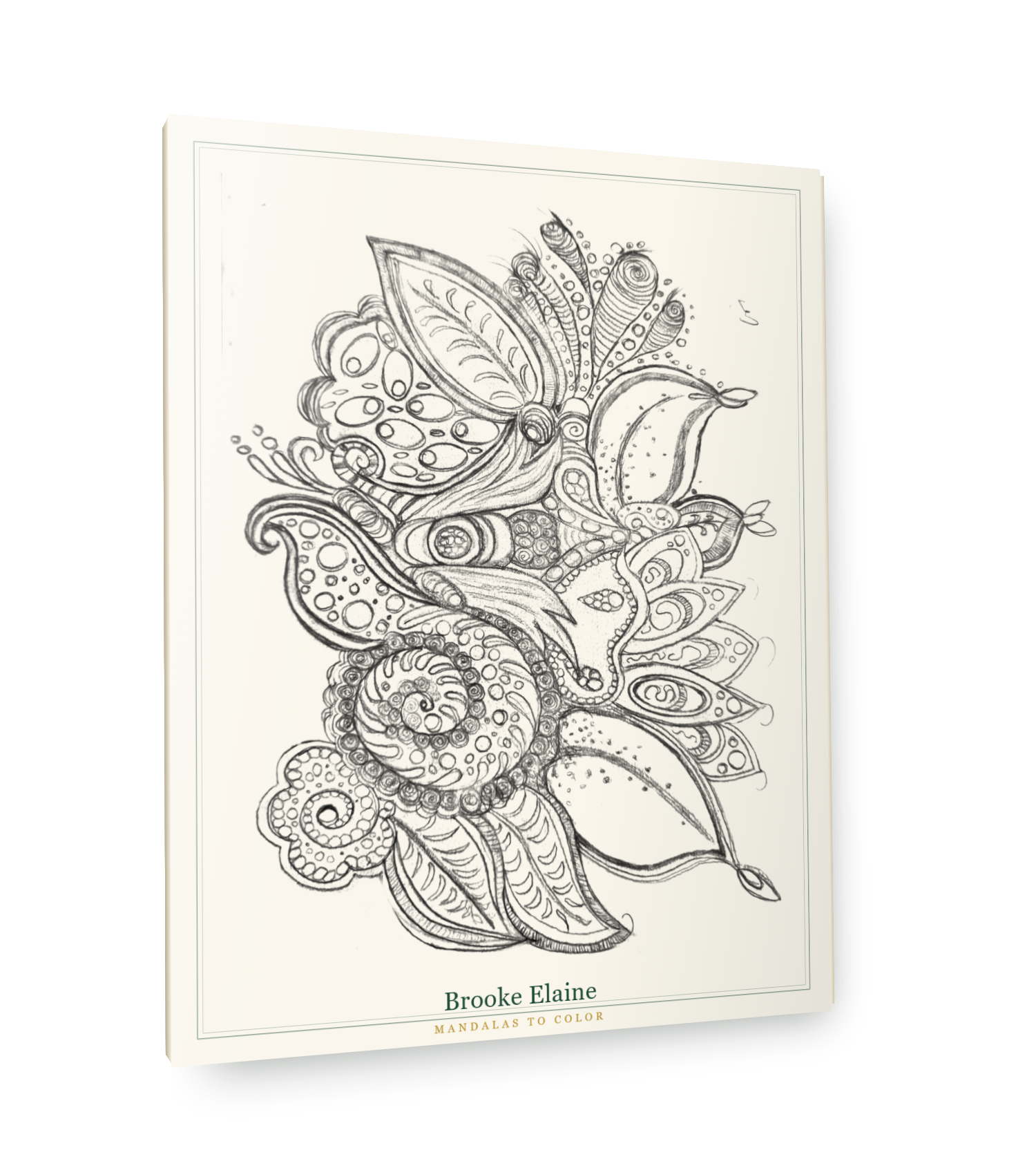 The first mandala coloring book by Brooke Elaine, cover showing a hand-drawn floral mandala.